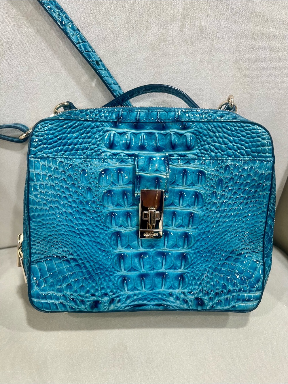 Brahmin Turquoise Croc-Embossed Leather Crossbody Bag